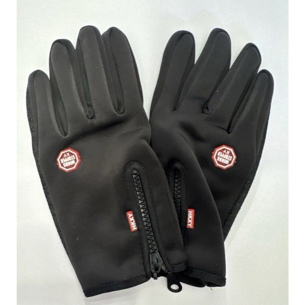 Winter Gloves with Touch Screen Pad Ski Warm Solid Black Zipper Wind Stopper XL